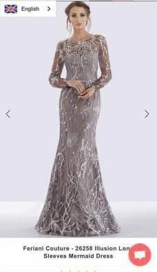 Feriani Couture - 26258 Illusion Long Sleeves Mermaid Dress. 100% Authenticity Guarantee.. size 16 but I had alteration made it size 12-14 I worn onc