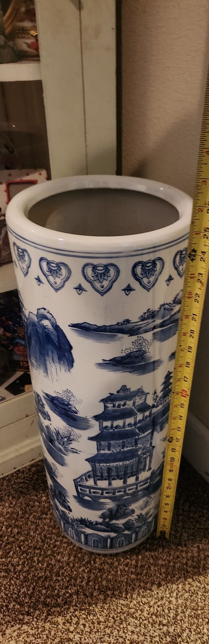 Chinese Blue and White Porcelain Umbrella Stand 25in
