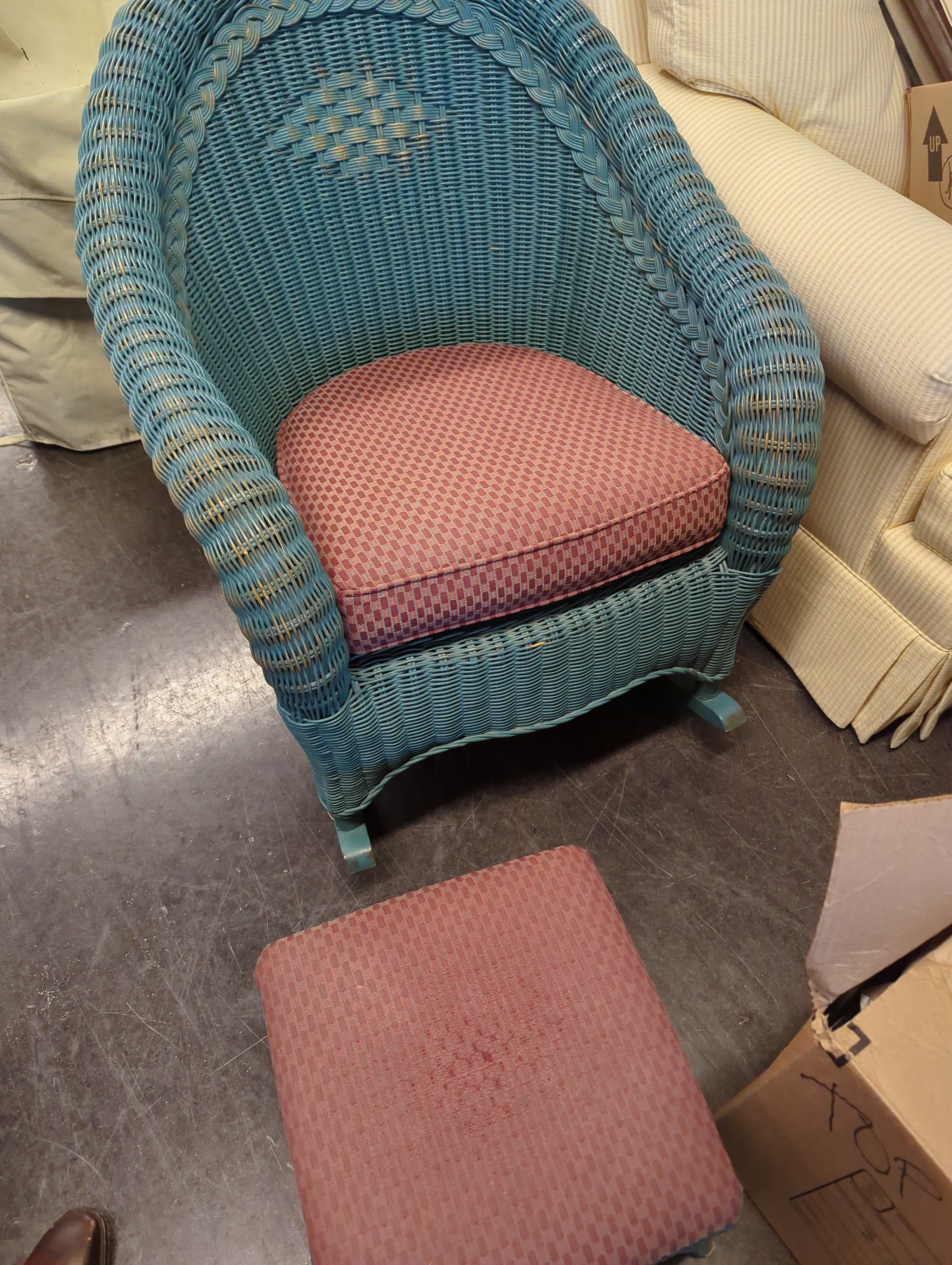 Green Wicker Chair With Ottoman