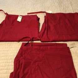 NEW!! 3 Pairs 2XL Unisex Draw String Scrub Pants—Red