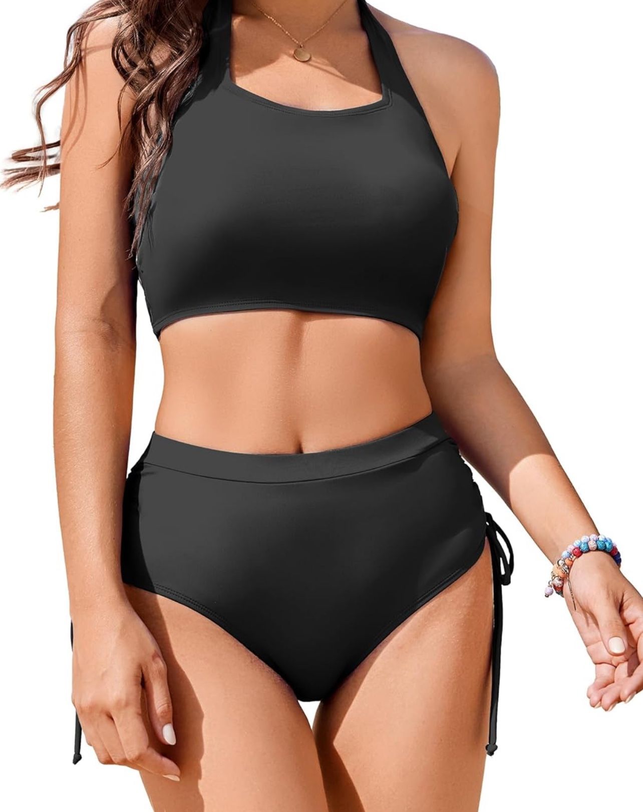 Brandnew(XXL) Womens High Waisted Bikini Sets Cheeky Push Up Two Piece Swimsuits Drawstring Halter Tummy Control Bathing Suit