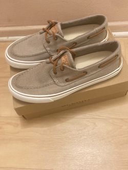 men's Sperry Bahama II sneakers in a taupe hemp fabric with raw hide laces Size 11