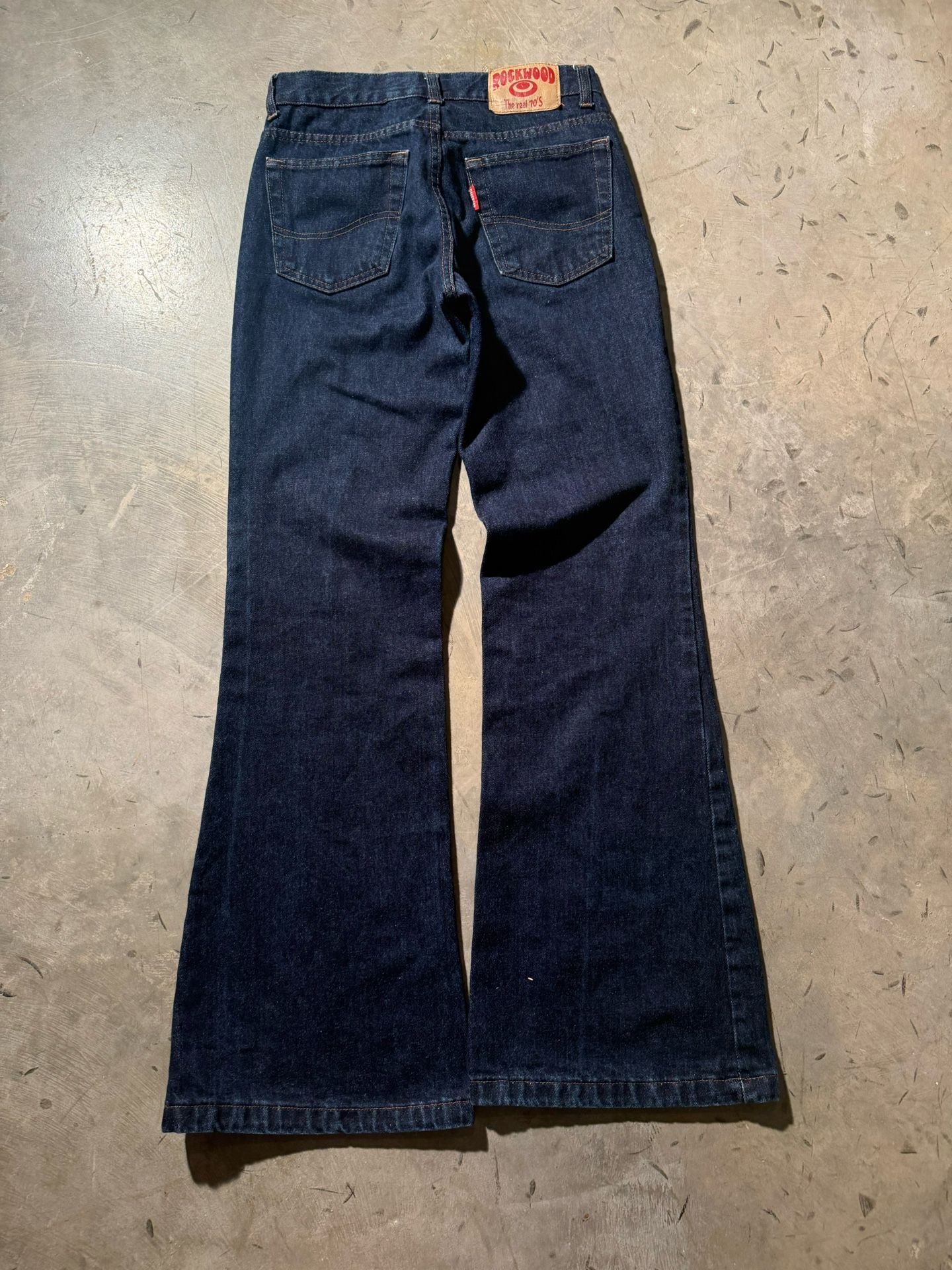 Vintage rockwood ‘the real 70s’ dark indigo high wasted flare leg jeans.