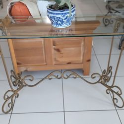 Wrought Iron & Glass Console Table 