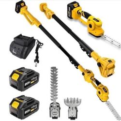 2-in-1 Pole Hedge Trimmer & Grass Shear, 14Ft, 2x4Ah Batteries