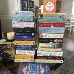 large lot of tarot cards and cards and Oracle cards