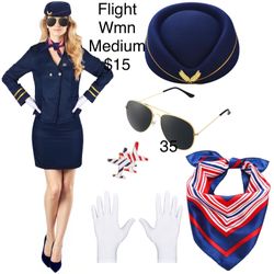 Flight Attendant Stewardess Women’s Medium / Disfraz Auxiliar de Vuelo Mujer Mediano