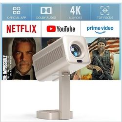 Smart Mini Projector with WiFi and Bluetooth, VOPLLS Portable Outdoor Projector 4K Support with TOF Real-Time Focus, Native 1080P Home Movie Projector