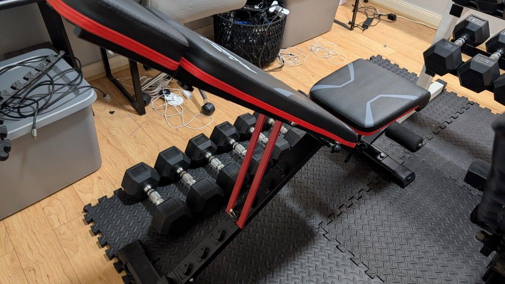 Adjustable Weight Training Bench and Dumbbells
