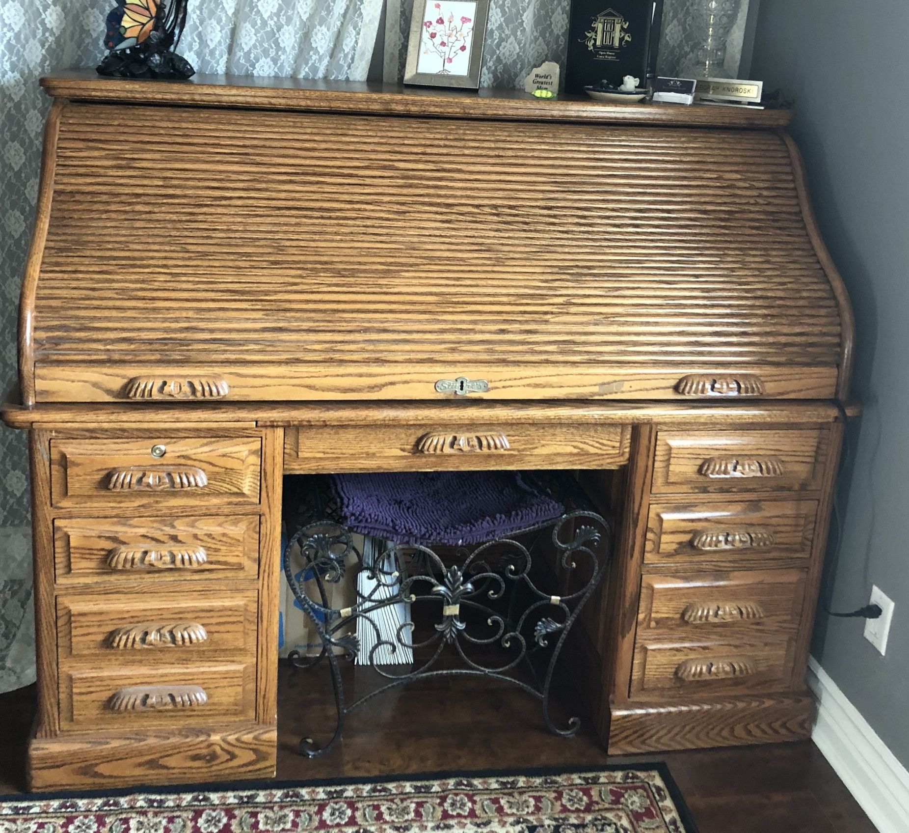 Solid Oak Wood Rolltop Desk