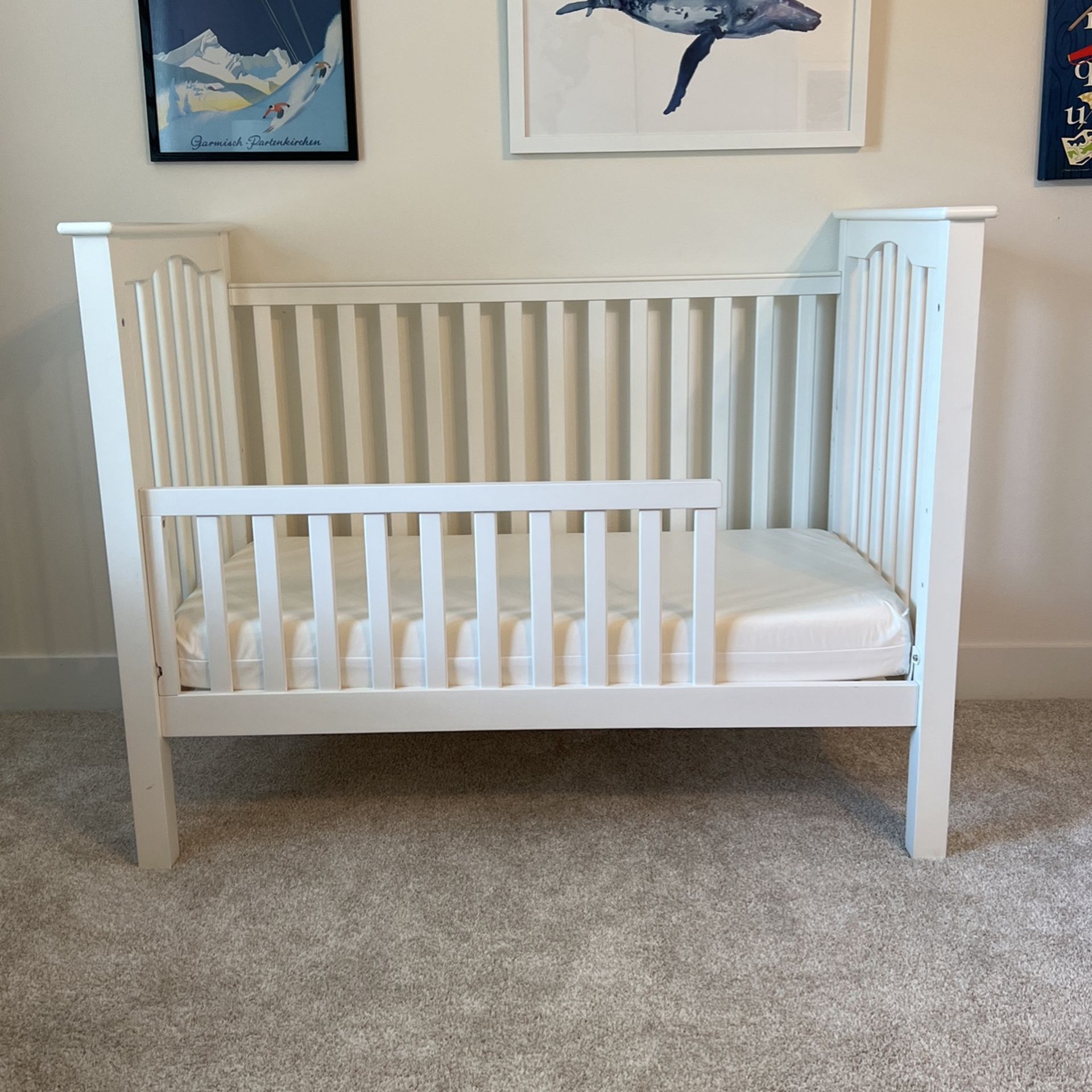 Pottery Barn Kendall Crib, Toddler Conversion Kit, and Mattress