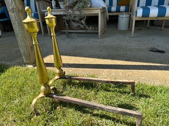 Brass Urn Finial Fireplace Andirons Pair