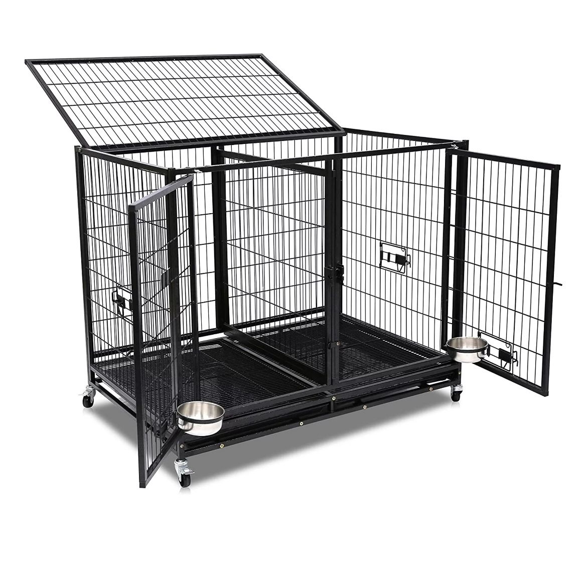 42'' Heavy Duty Dog Crate For Large Dogs Double Doors & Locks Design ... - Project Dog Crate Lock