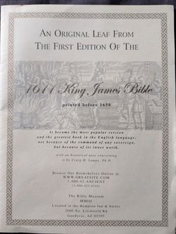 Original Bible leaf from King James 1611
