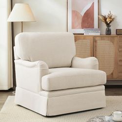 32in Beige Fabric Swivel Accent Chair  
