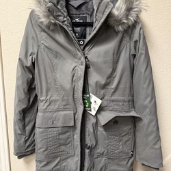 NWT Hollister California Faux Fur Trim Sherpa Fleece Lined Parka Jacket, size M, dark gray