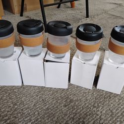 New Glass Keep Cup Coffee Mug Set Of 5 Pcs 