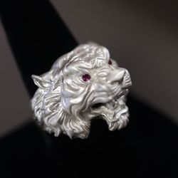Handmade 925 Sterling Silver Tiger Face Sandblasted Ring Size 11