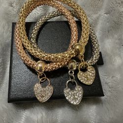 Tri Color Mesh Bracelets with Crystal Hearts
