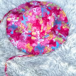 ✨NWOT BRIGHT COLORFUL 9-18 MO SUN HAT PINK BUTTERFLY PRINT BABY POOL HAT ✨