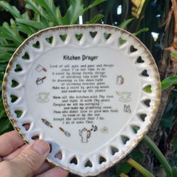 Vintage Antique Kitchen Prayer Plate Wall Hanging Religious Plaque Heart