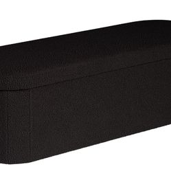 B FSOBEIIALEO Ottoman with Storage for Living Room, Sherpa Folding Storage Ottoman Foot Rest, 43.3 Inches Collapsible Bedroom Bench Black