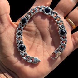 925 Sterling Silver Bracelet with Black Onyx • 34.5g • 8 Inch 