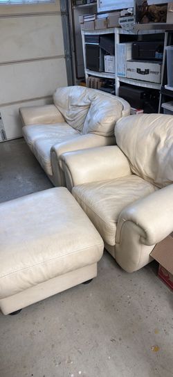 Leather Sofa plus Armchair with footrest