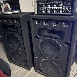 2 Double 15in Speakers (w/Pad, DJ Turntables, and Mixers)
