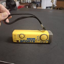 Vintage 90's Sports AM/FM Portable Pocket Radio, Yellow W/Built In Speaker & Black Wrist Strap, Works Great Batteries Included 