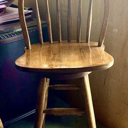 Wooden swivel high back bar stool