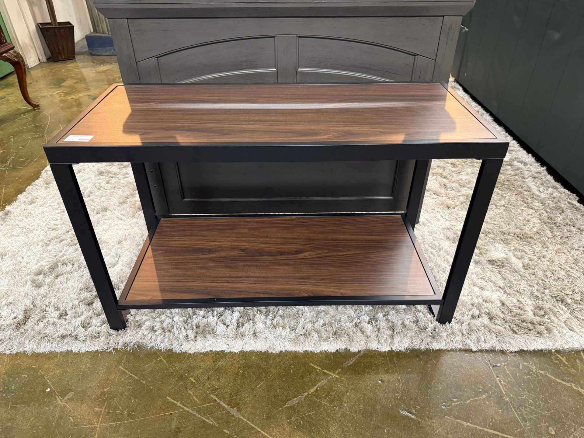Black Metal And Walnut Side Table