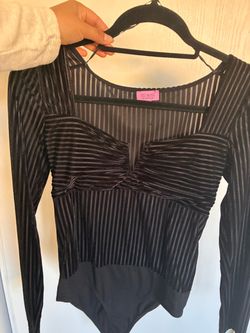 Mi Ami Black Mesh Stripe Long Sleeve Bodysuit
