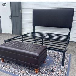 New King Size Platform Bed Frame And Headboard $250, Ottoman $125