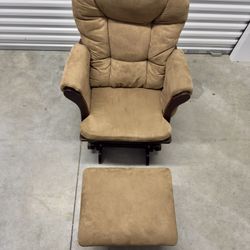 Light Brown Glider Rocking Chair with Matching Ottoman – Gently Used