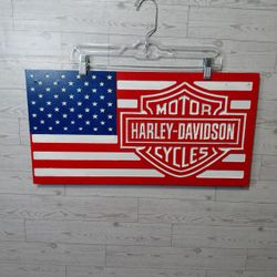 Harley Davidson USA flag wooden decor
