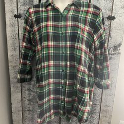 Ralph Lauren Women’s Green Plaid Long Sleeve Button Up Shirt Top Size XL