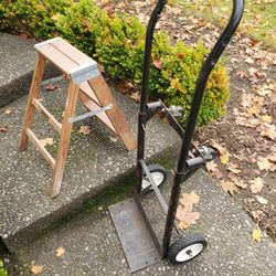 Wood Step Ladder and Moving Cart Hand Truck 