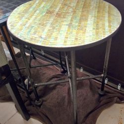 Mosaic Tile & Cast Iron Heavy Cafe Table 18" Round Top, 2' Height