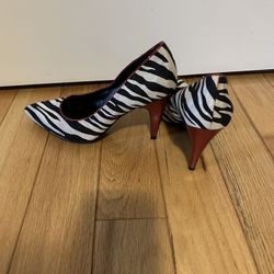 Ladies’ Zebra Striped 3.5” Red Heeled Shoes-Size 6.5-Worn Once