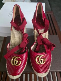 Authentic Gucci Gg Marmont Matelasse Leather Espadrille Wedge Sandals euro size 39.5 European women's size 39.5 in usa 9 to 9.5
