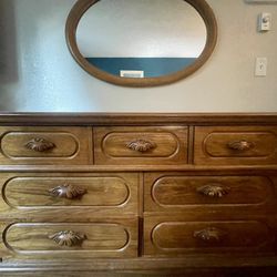 Large Solid Wood Dresser And Matching Mirror