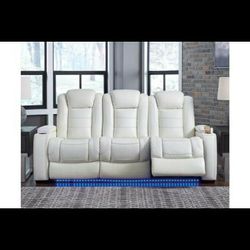 Party Time White Power Reclining Sofa

