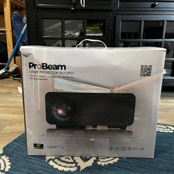 Projector, Surround Sound System And White Projector Screen 