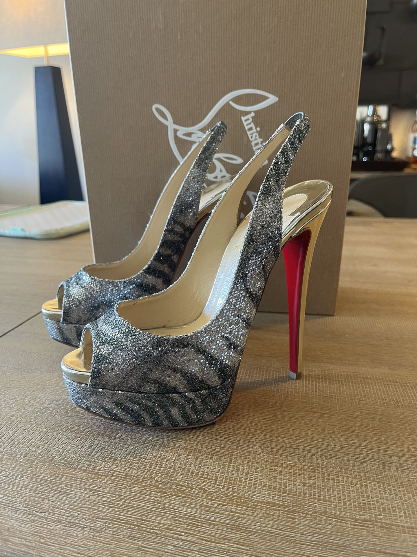 Christian Louboutin Lady Peep Sling Glitter. Size EU 36.5 US 6.5 500 OBO for Sale in Irvine CA OfferUp