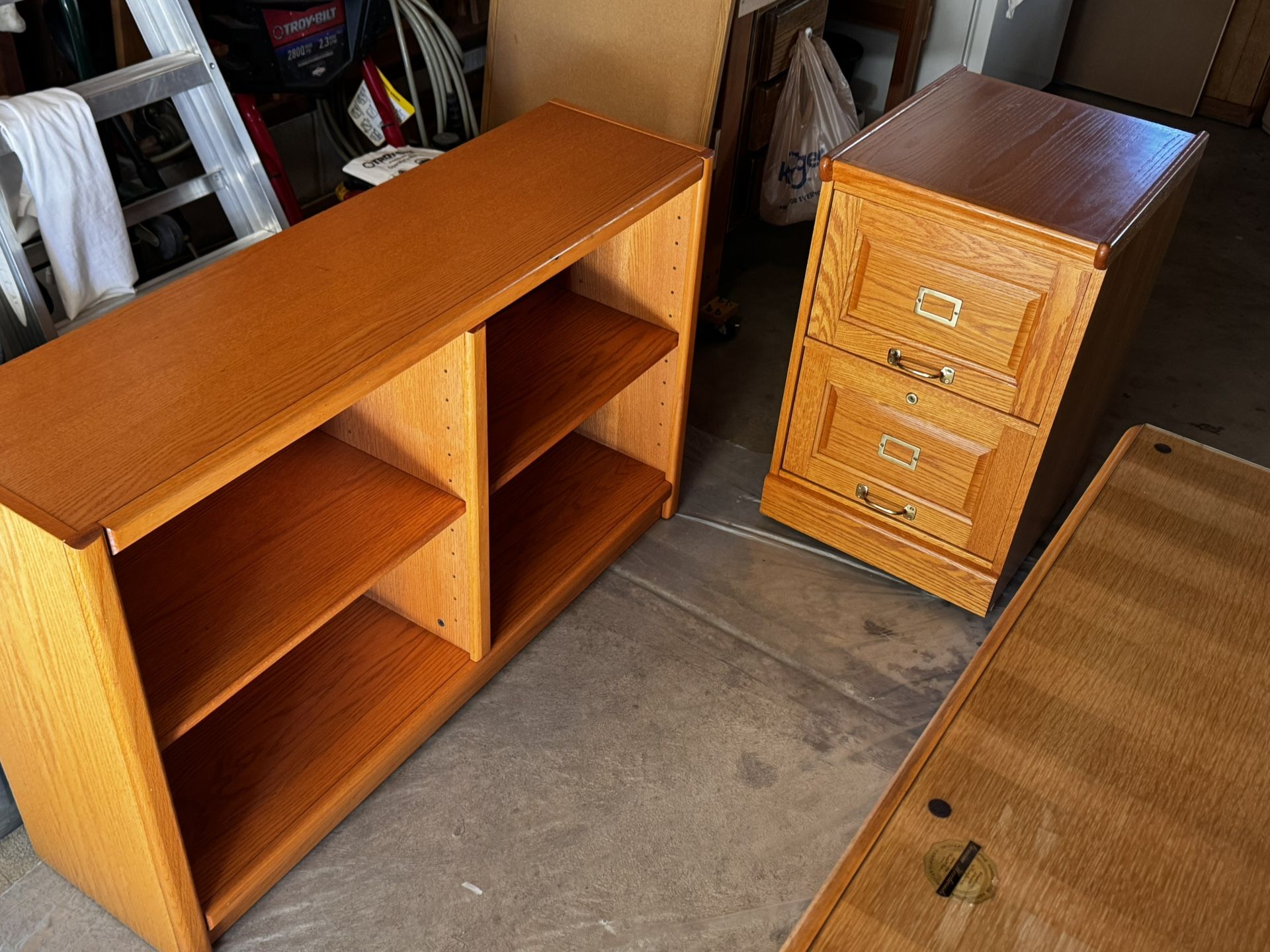 Oak Shelf And Filing Cabinet