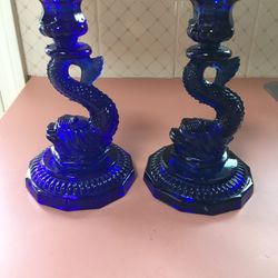 Blue Koi Fish Candle Holders Set