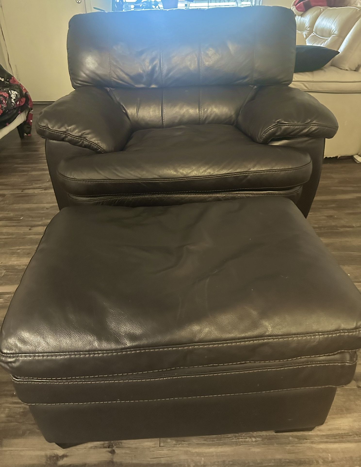 Dark Brown Leather Couch With Ottoman