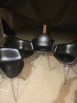 Set of 4 Black Eames-Style Shell Chairs