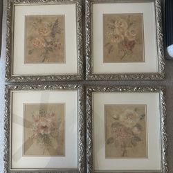 Brand New 4 Piece Set: Vintage Framed French Jaune, Blanche, Rose, Paix